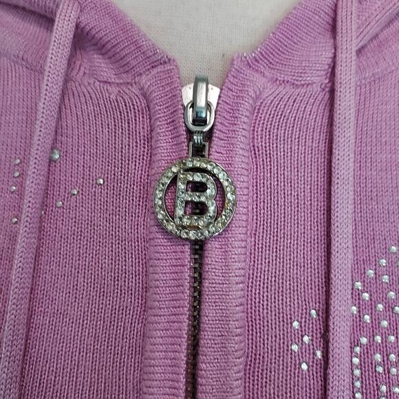 BCBG Maxazria Pink Bling Zip Hoodie Cardigan Size Large - Picture 5 of 14